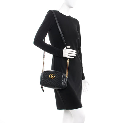 Gucci Calfskin Matelasse Small GG Marmont Chain Shoulder Bag Black 2 of 7