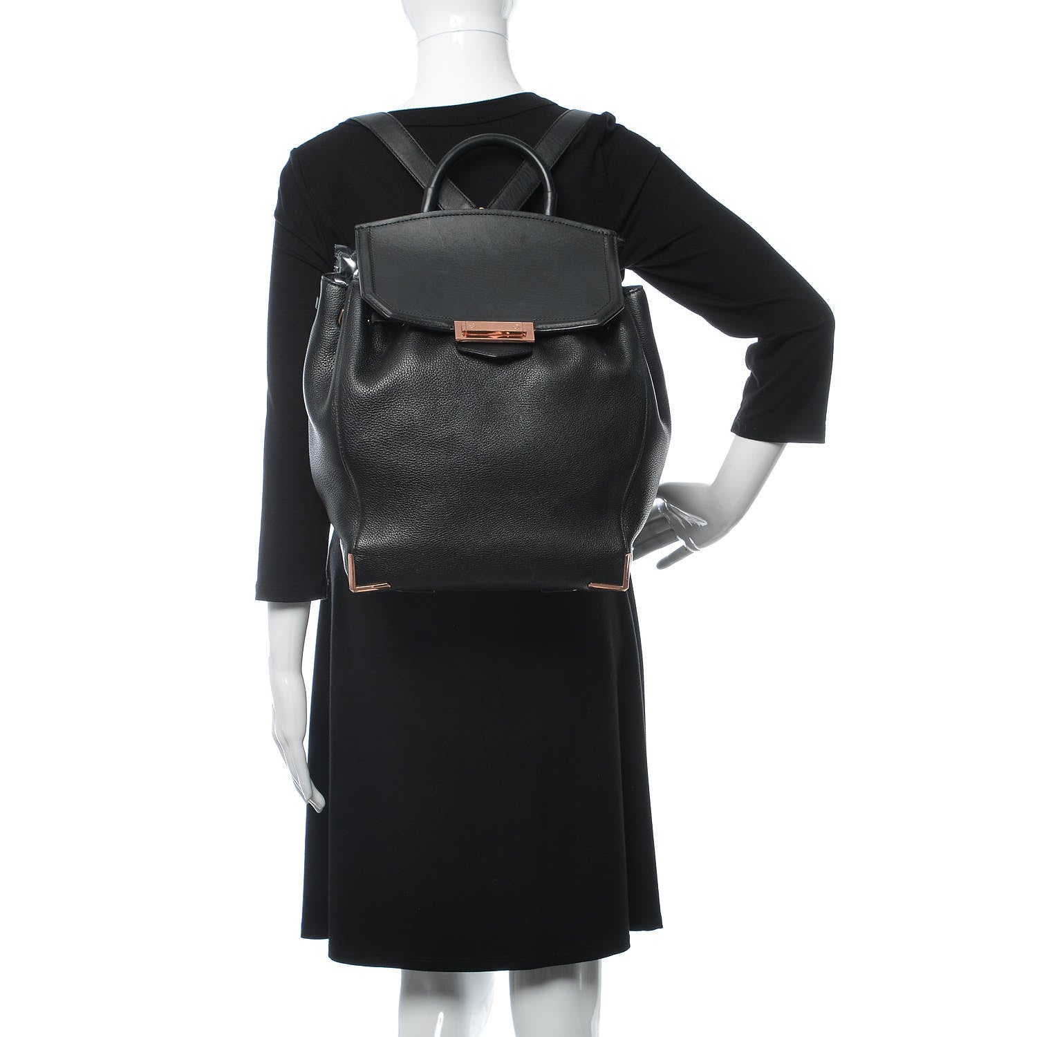 Alexander Wang Pebbled Calfskin Prisma Skeletal Backpack Black Rose Gold Hardware 2 of 14