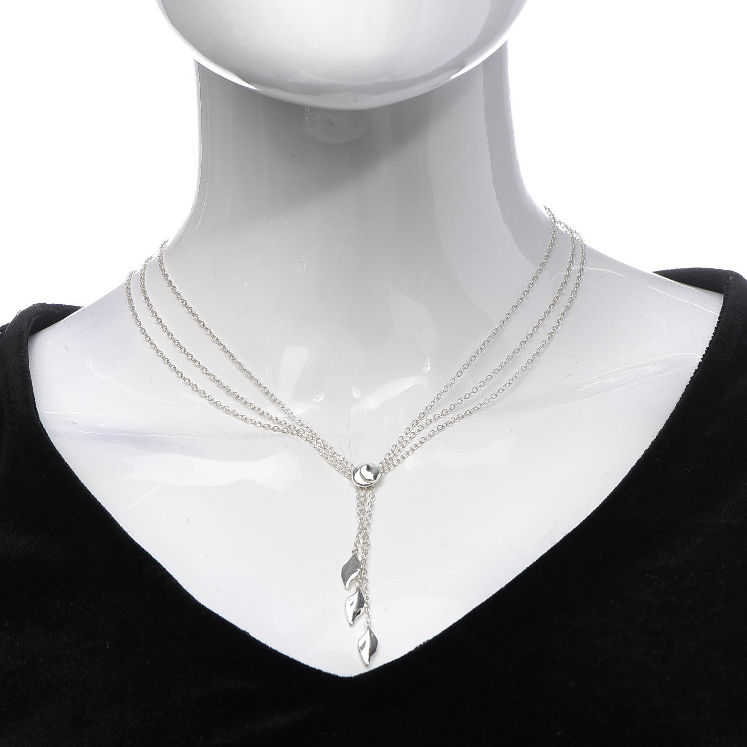 Tiffany Sterling Silver Three Leaf Drop Pendant Necklace 2 of 6