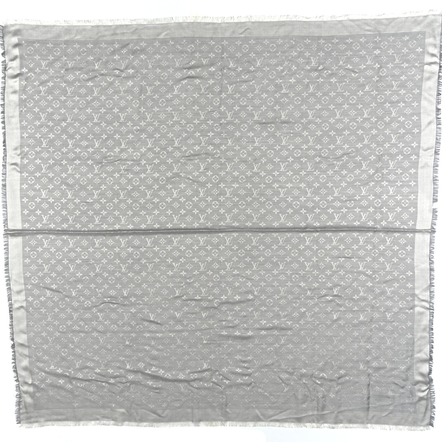 Wool Silk Monogram Denim Shawl Pearl Grey