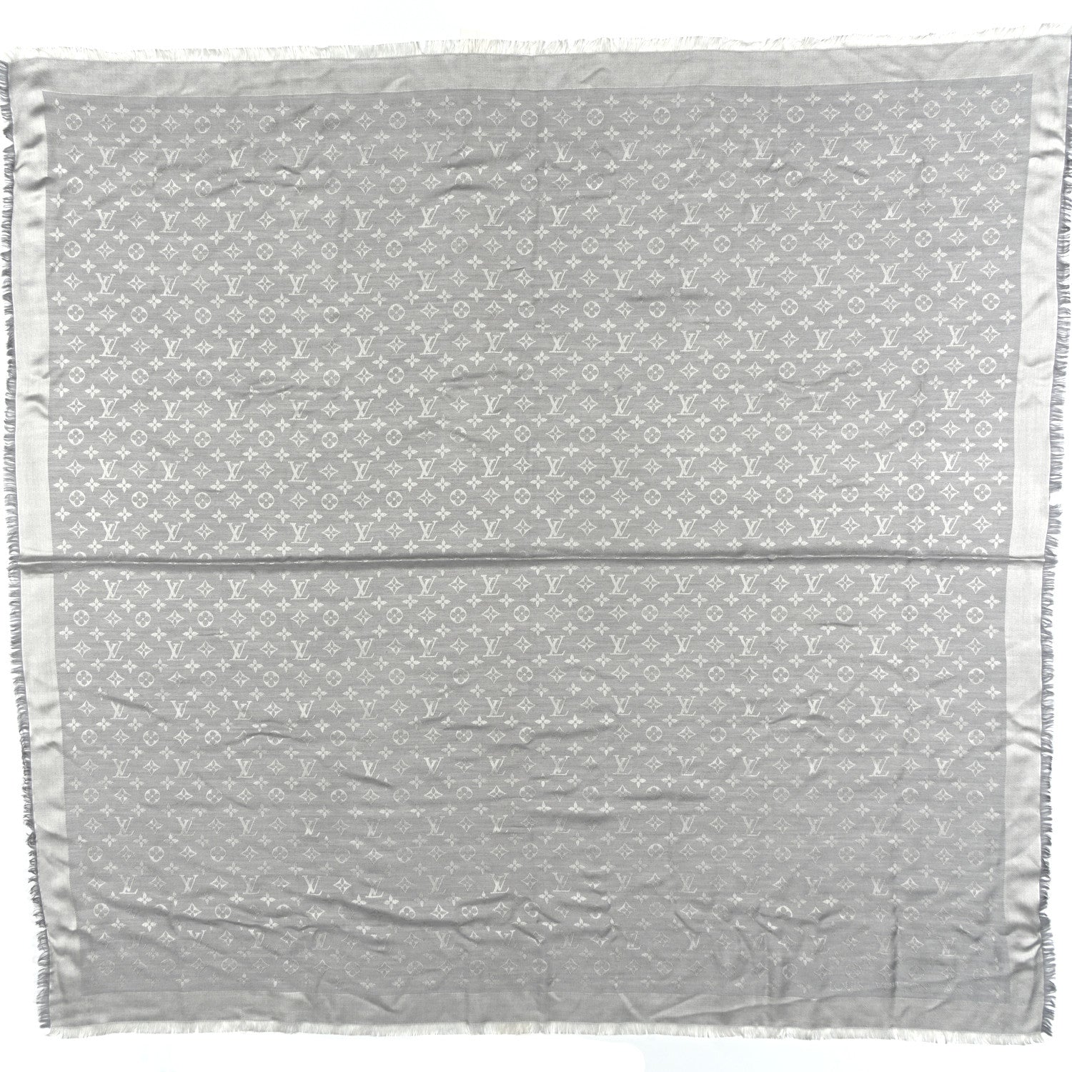 Louis Vuitton Wool Silk Monogram Denim Shawl Pearl Grey 1 of 3