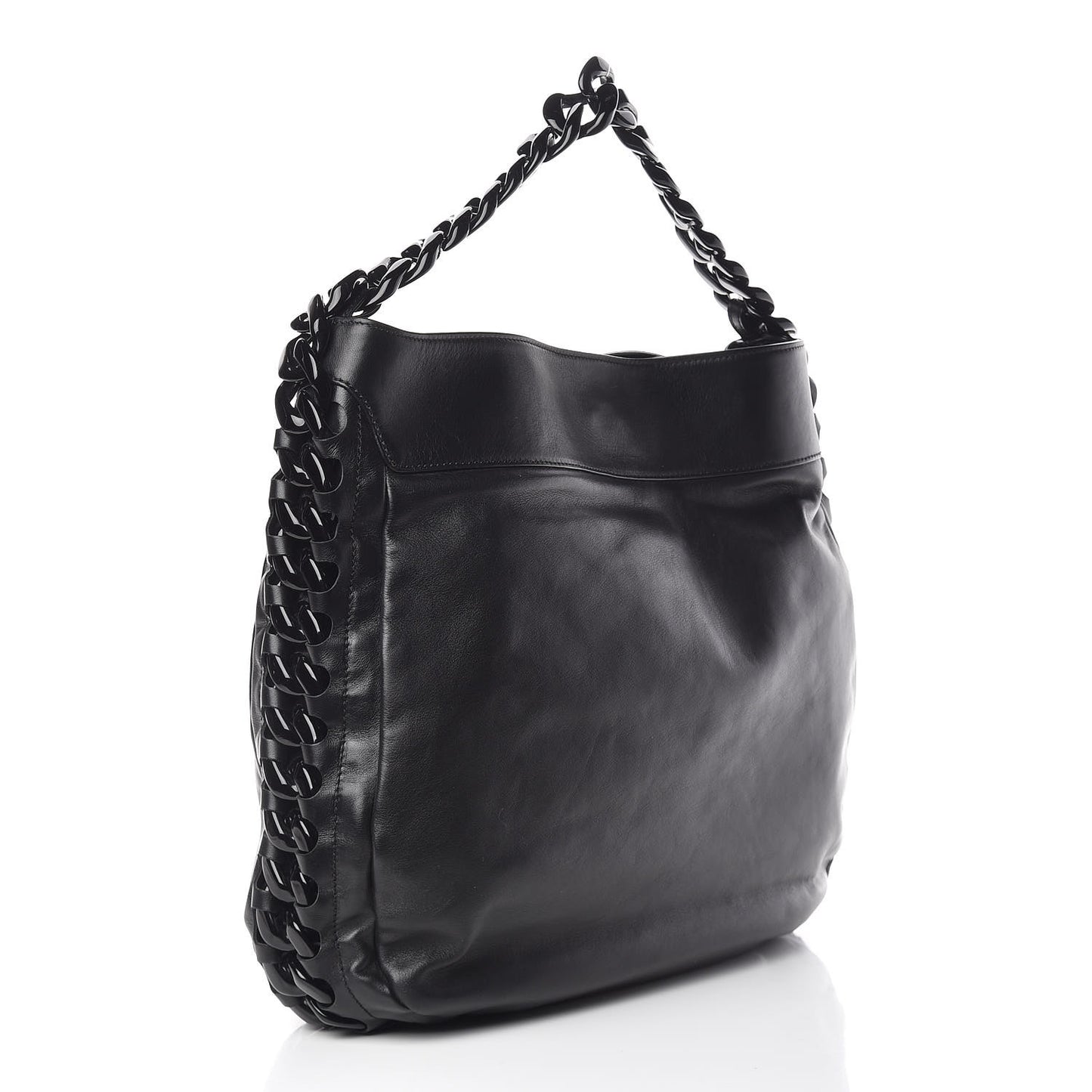 Calfskin Modern Chain Rhodoid Hobo Black