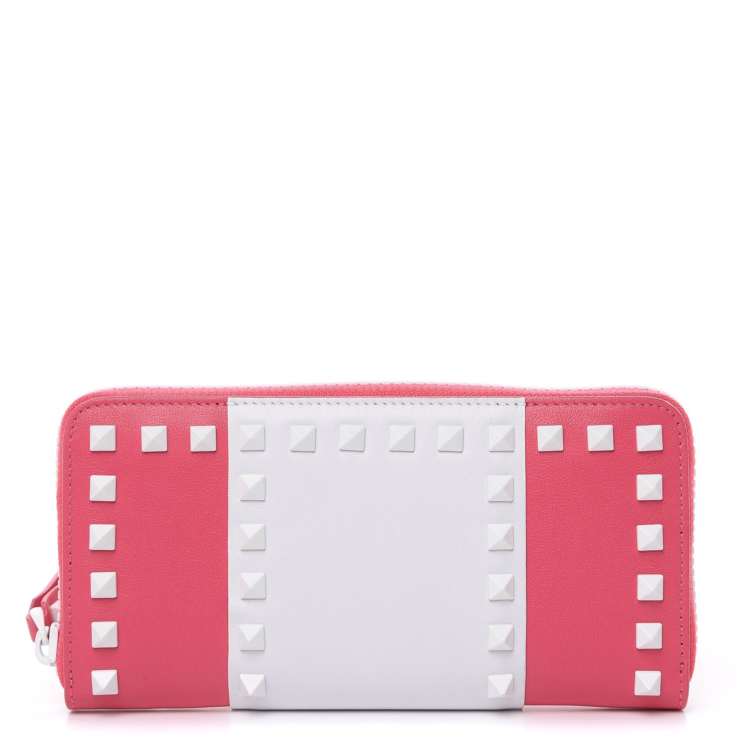 Valentino Garavani Vitello Colorblock Free Rockstud Zip Around Wallet Shadow Pink White 1 of 10