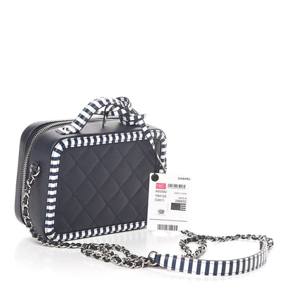 Chanel Caviar Quilted Striped Small CC Filigree Vanity Case Navy White 3 of 9