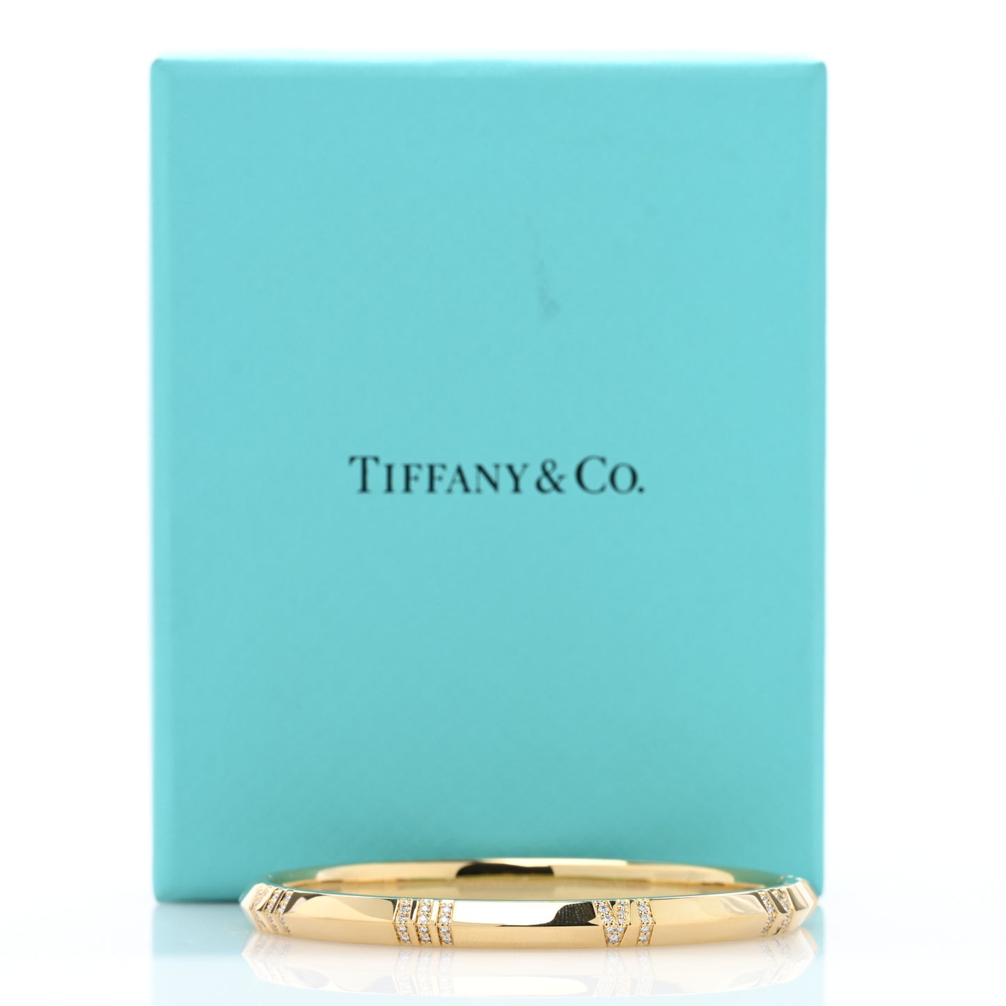 18K Yellow Gold Diamond Atlas Closed Narrow Hinged Bangle Bracelet