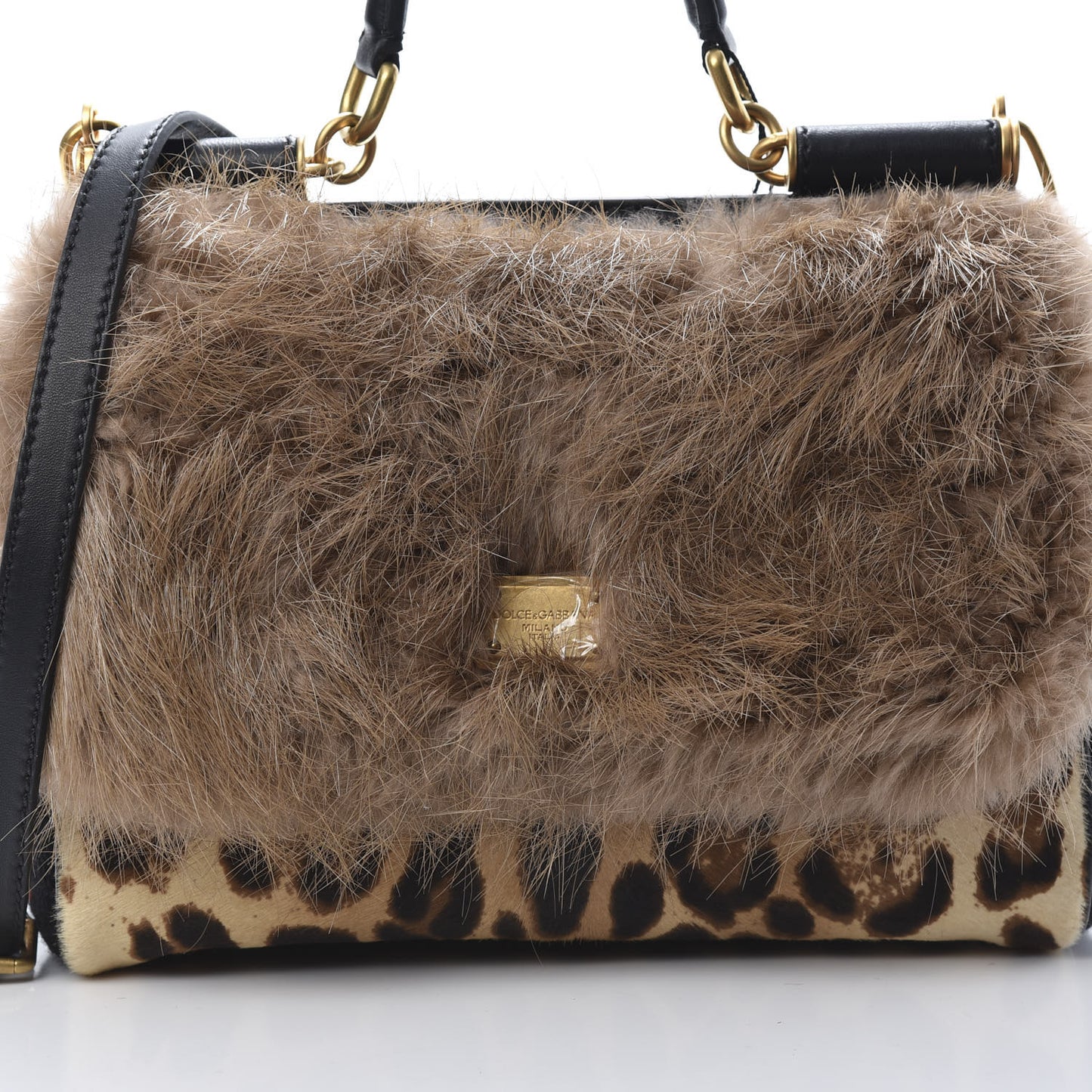 Calf Hair Leopard Crochet Medium Miss Sicily Satchel Beige Camel