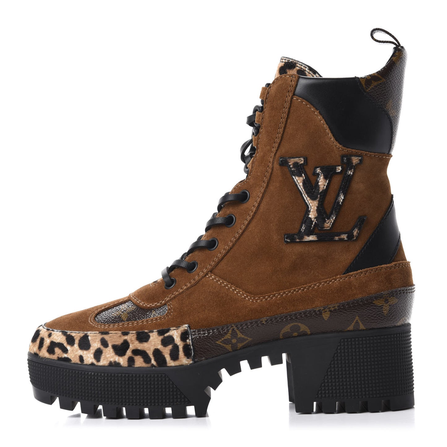 Suede Calfskin Monogram Calf Hair Laureate Platform Desert Boots 39 Cognac