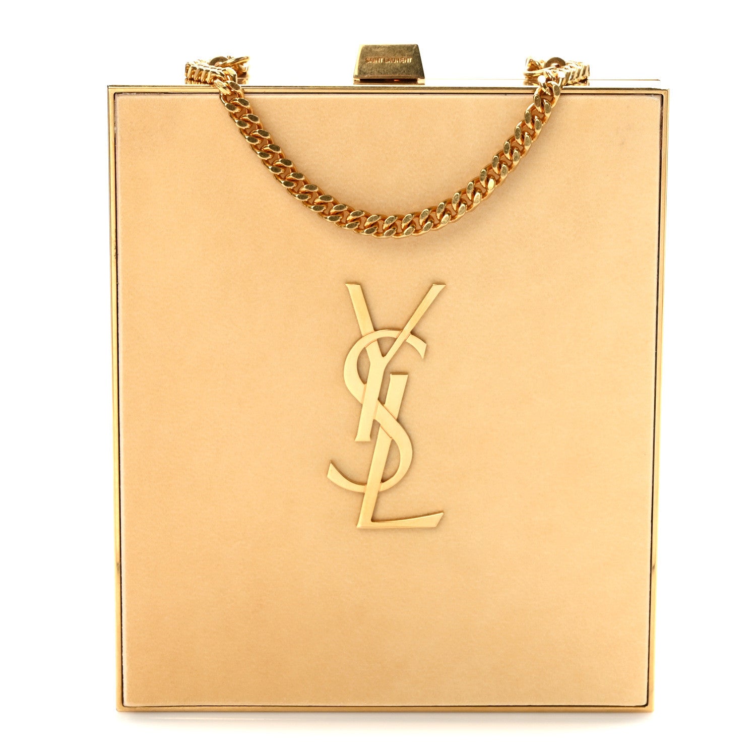 Saint Laurent Plexiglass Monogram Minaudiere Tuxedo Box Clutch Pale Sun Oro Antico 1 of 8
