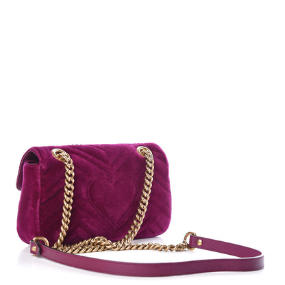 Gucci Velvet Matelasse Mini GG Marmont Shoulder Bag Fuchsia Violet Cyclamen 3 of 8