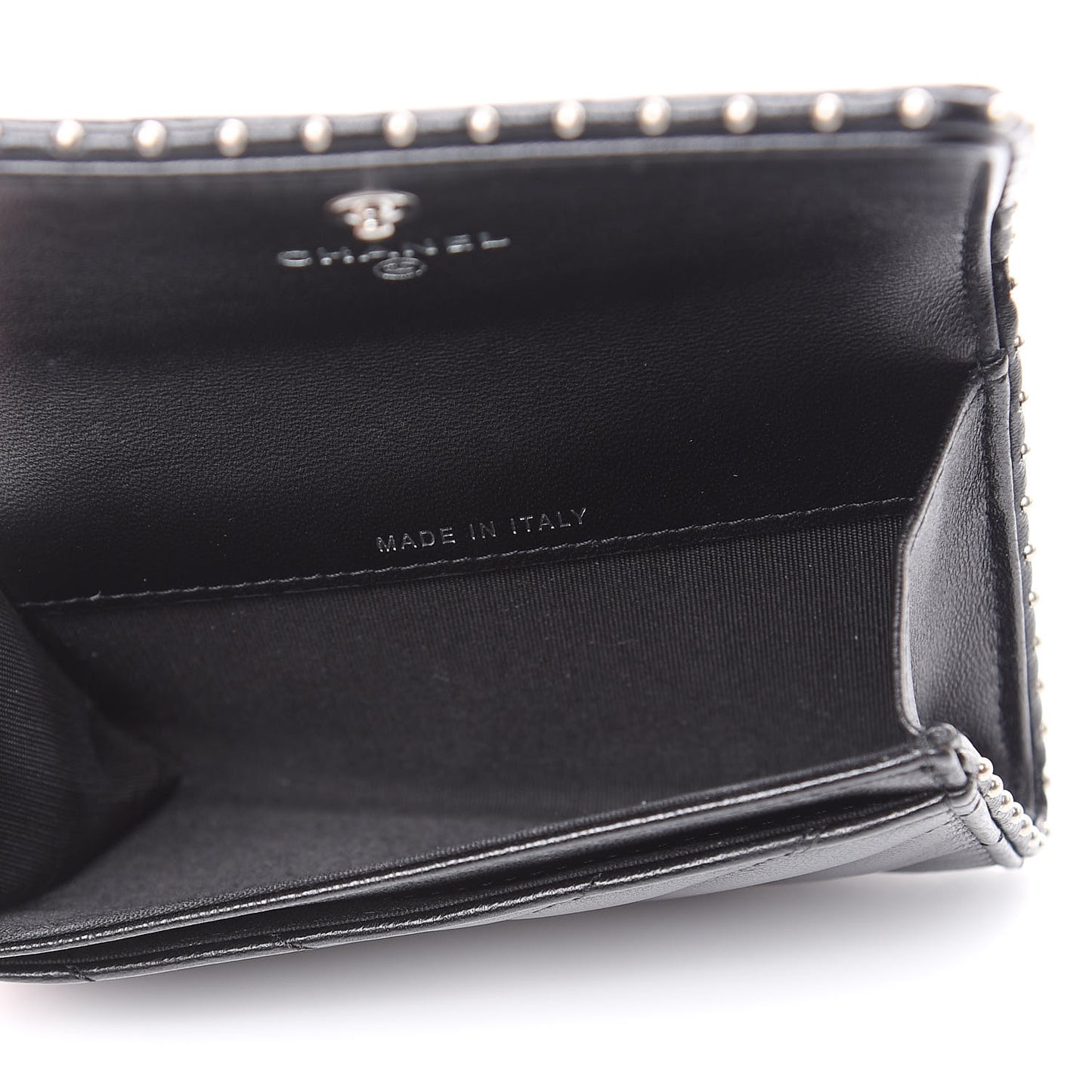 Lambskin Chevron Quilted Studded Card Holder Black