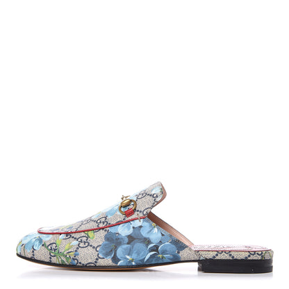 Gucci GG Supreme Monogram Blooms Womens Princetown Slippers 39 Beige Blue Navy Hibiscus Red 1 of 9