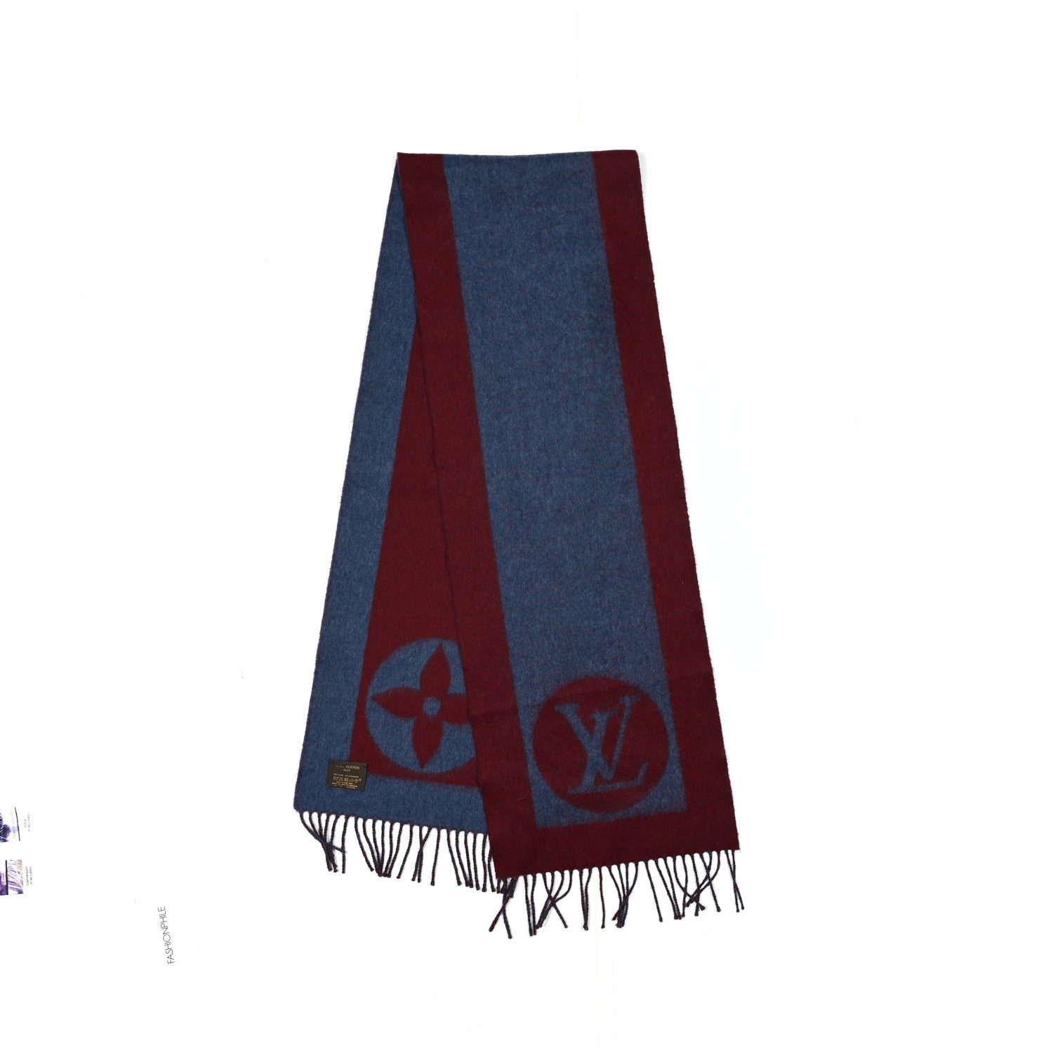 Louis Vuitton Cashmere Wool Cardiff Scarf Navy Red 1 of 3