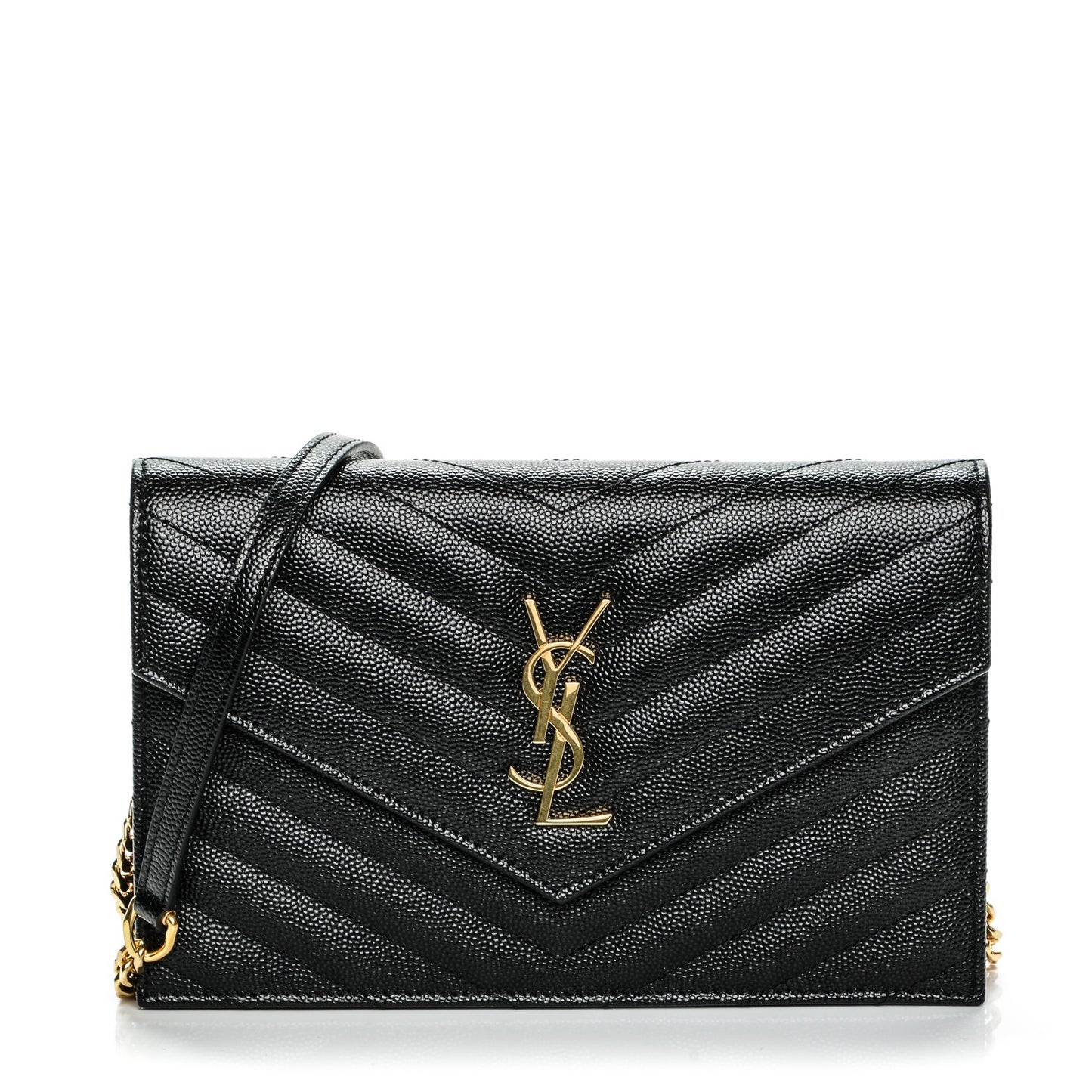 Grain De Poudre Matelasse Chevron Monogram Envelope Chain Wallet Black