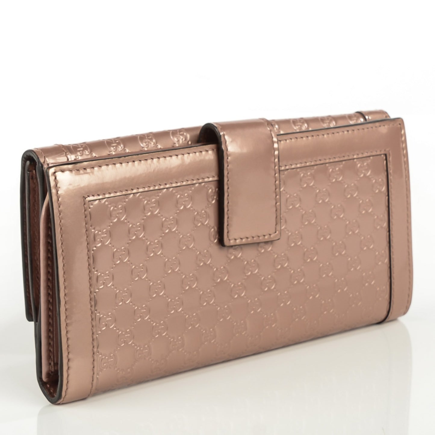 Patent Guccissima Script Continental Wallet Rose Beige