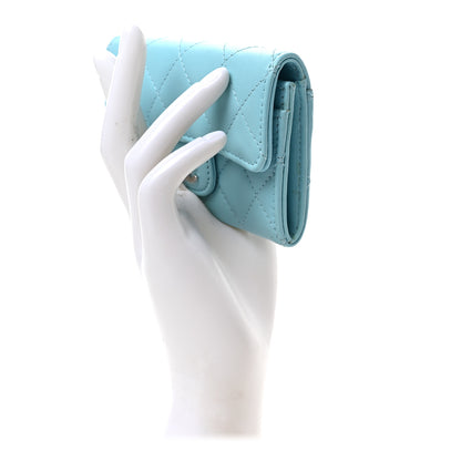 Chanel Lambskin Quilted Flap Card Holder Wallet Light Blue 2 of 8