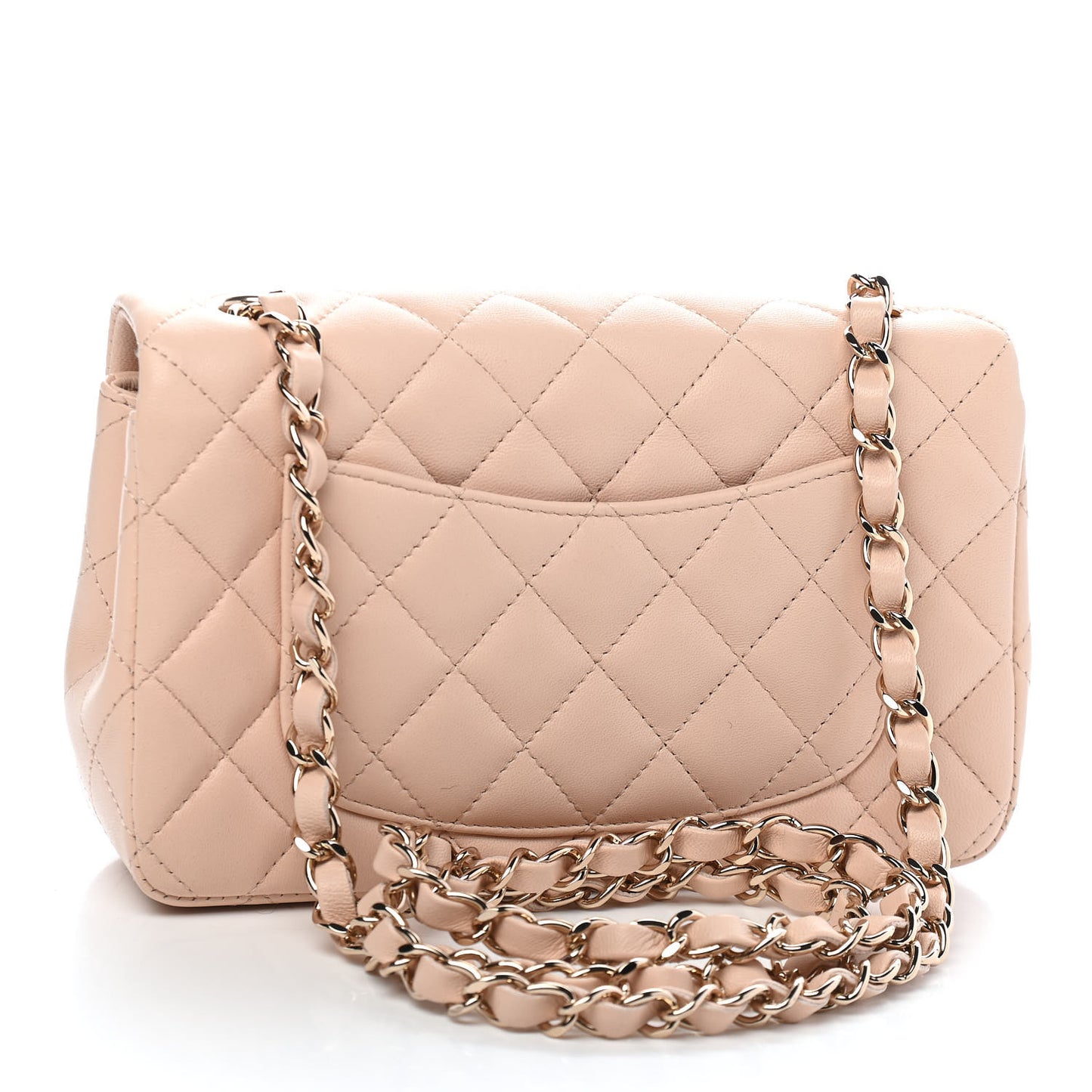 Lambskin Quilted Mini Rectangular Flap Beige