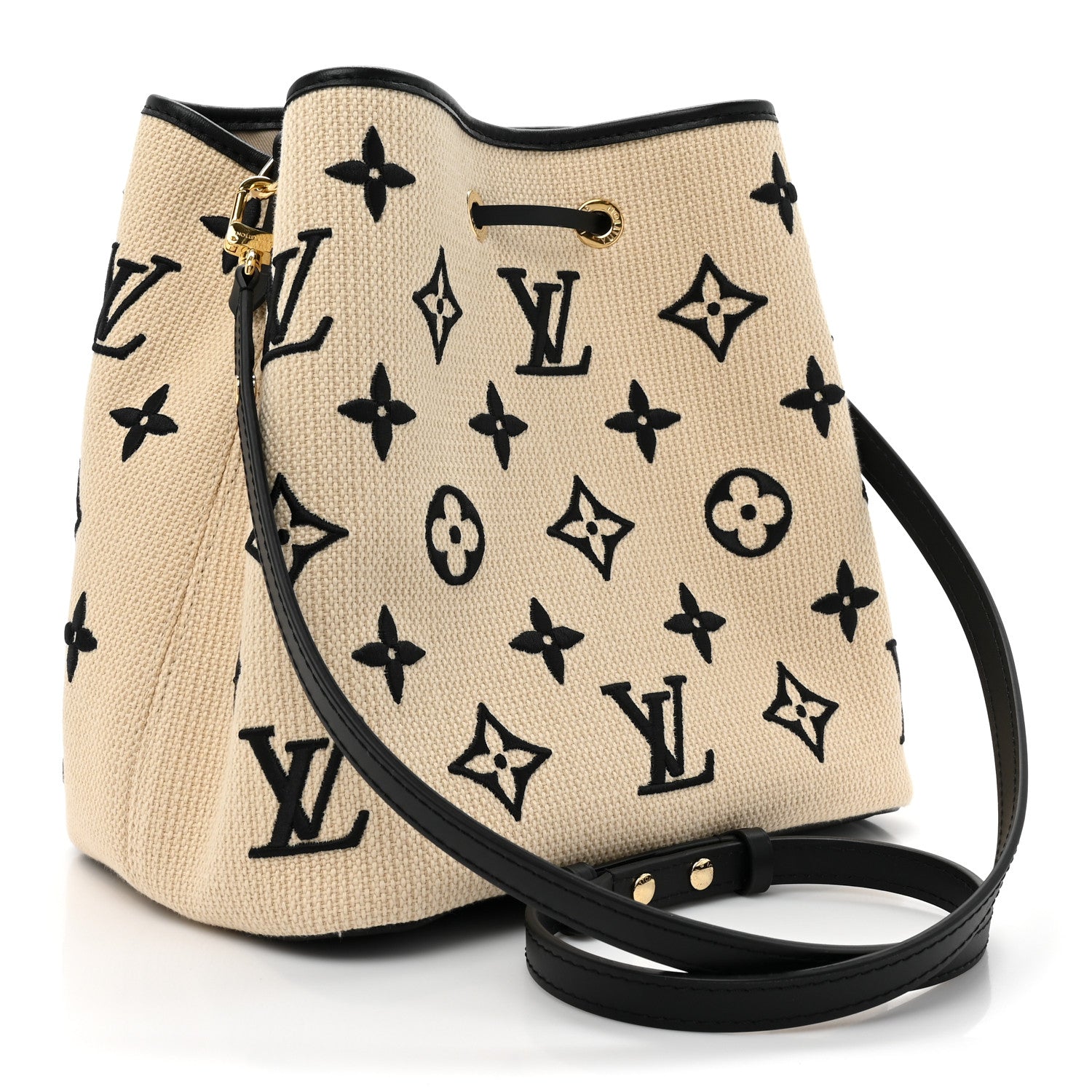 Louis Vuitton Cotton Monogram Embroidered Neonoe MM Beige Black 3 of 10