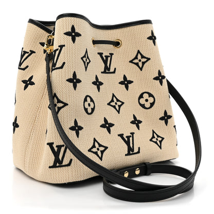 Louis Vuitton Cotton Monogram Embroidered Neonoe MM Beige Black 3 of 10