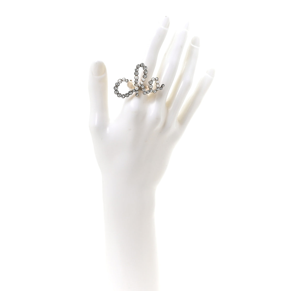 Chanel Crystal Pearl Cha-Nel Rings Set Gold 4 of 7