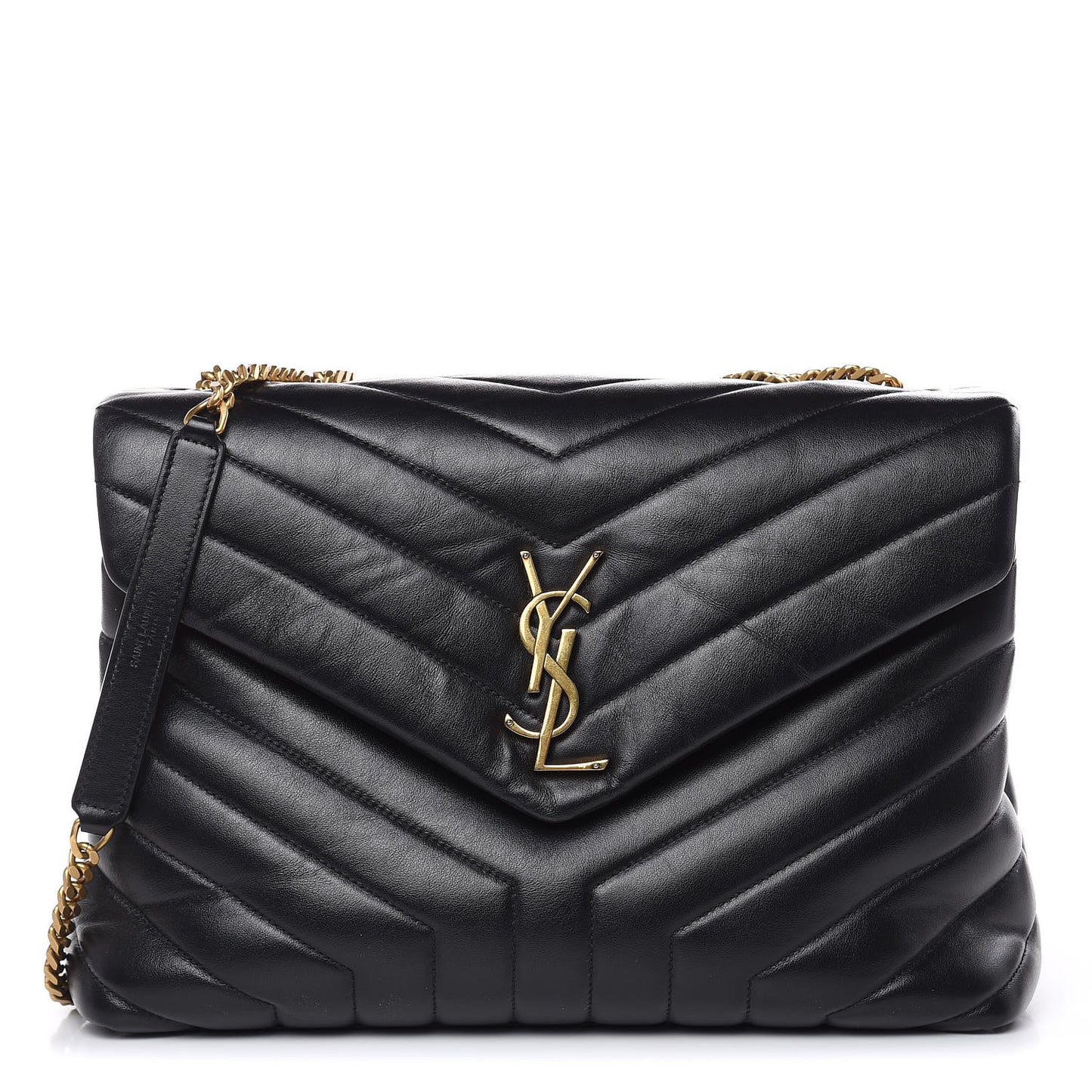 Calfskin Y Quilted Monogram Medium Loulou Chain Satchel Black