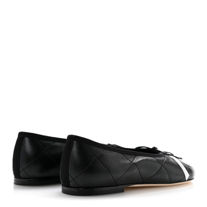 Chanel Lambskin Quilted CC Cambon Ballet Flats 36 Black White 5 of 10