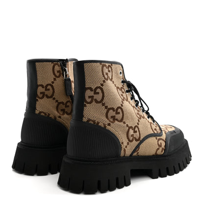 Gucci Monogram Jumbo GG Miro Soft Calfskin Mens Lace Up Combat Boots 8 Camel Ebony Black 5 of 11
