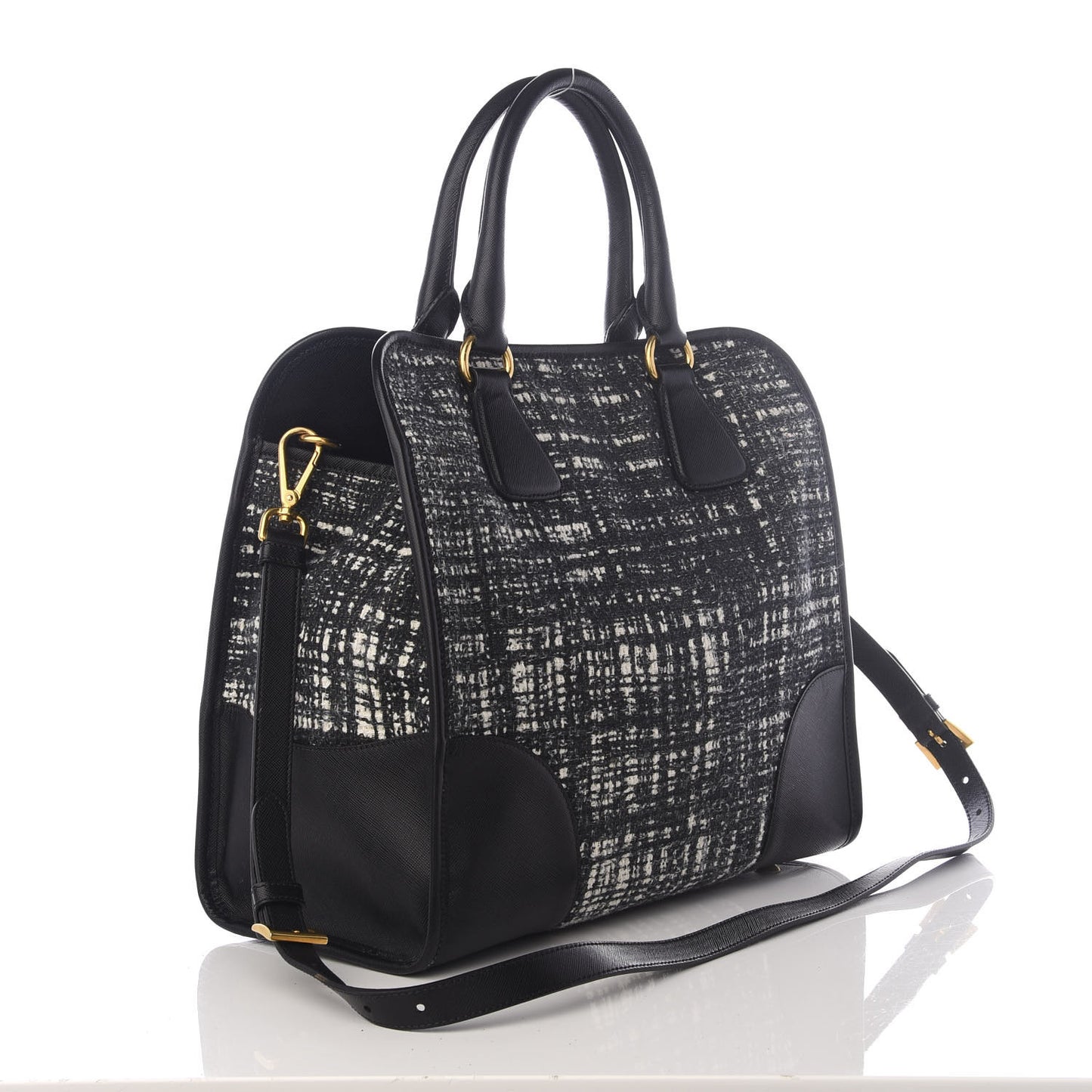 Tela Tweed Saffiano Tote Bag Black