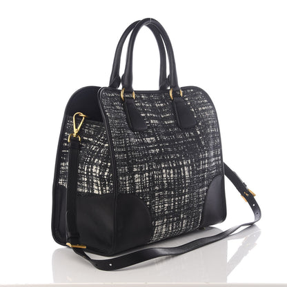 Prada Tela Tweed Saffiano Tote Bag Black 2 of 8