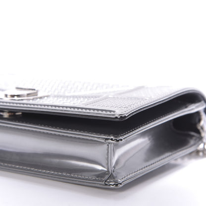 Christian Dior Metallic Patent Micro-Cannage Diorama Wallet on Chain Pouch Silver 7 of 9