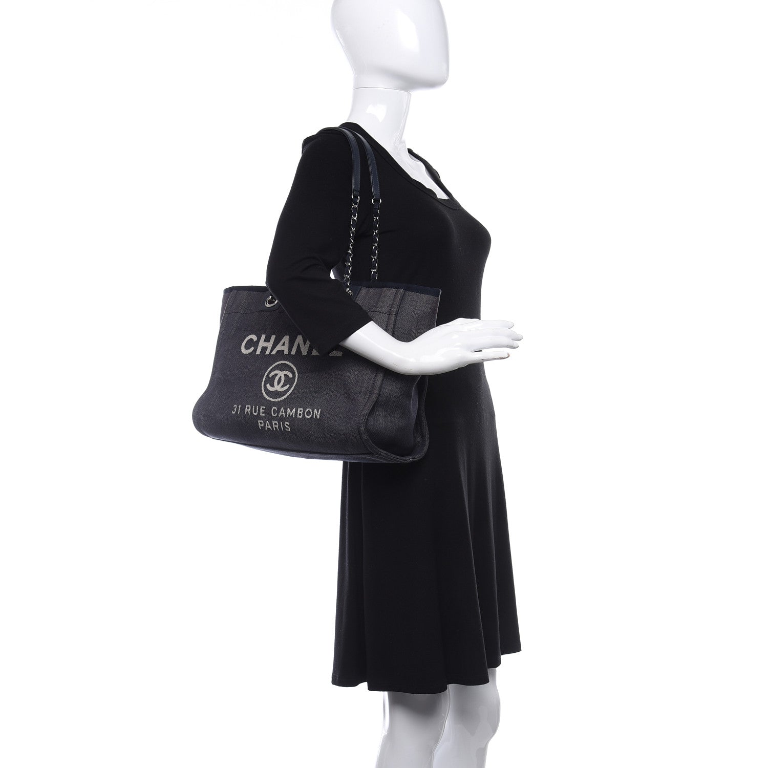 Chanel Denim Small Deauville Tote Dark Blue 2 of 9