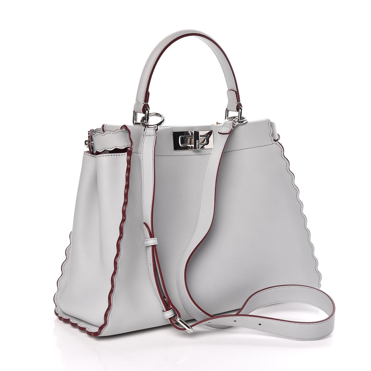 Vitello Seta Shiny Nappa Pearl Scalloped Studded Floral Embroidered Medium Peekaboo Iconic Satchel Grigio Perla Multicolor