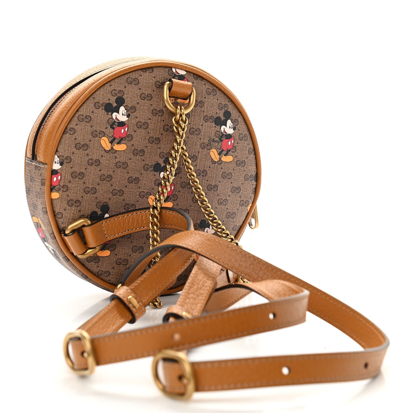 X DISNEY Mini Vintage GG Supreme Monogram Mickey Mouse Round Backpack Beige Vintage Sun Oil