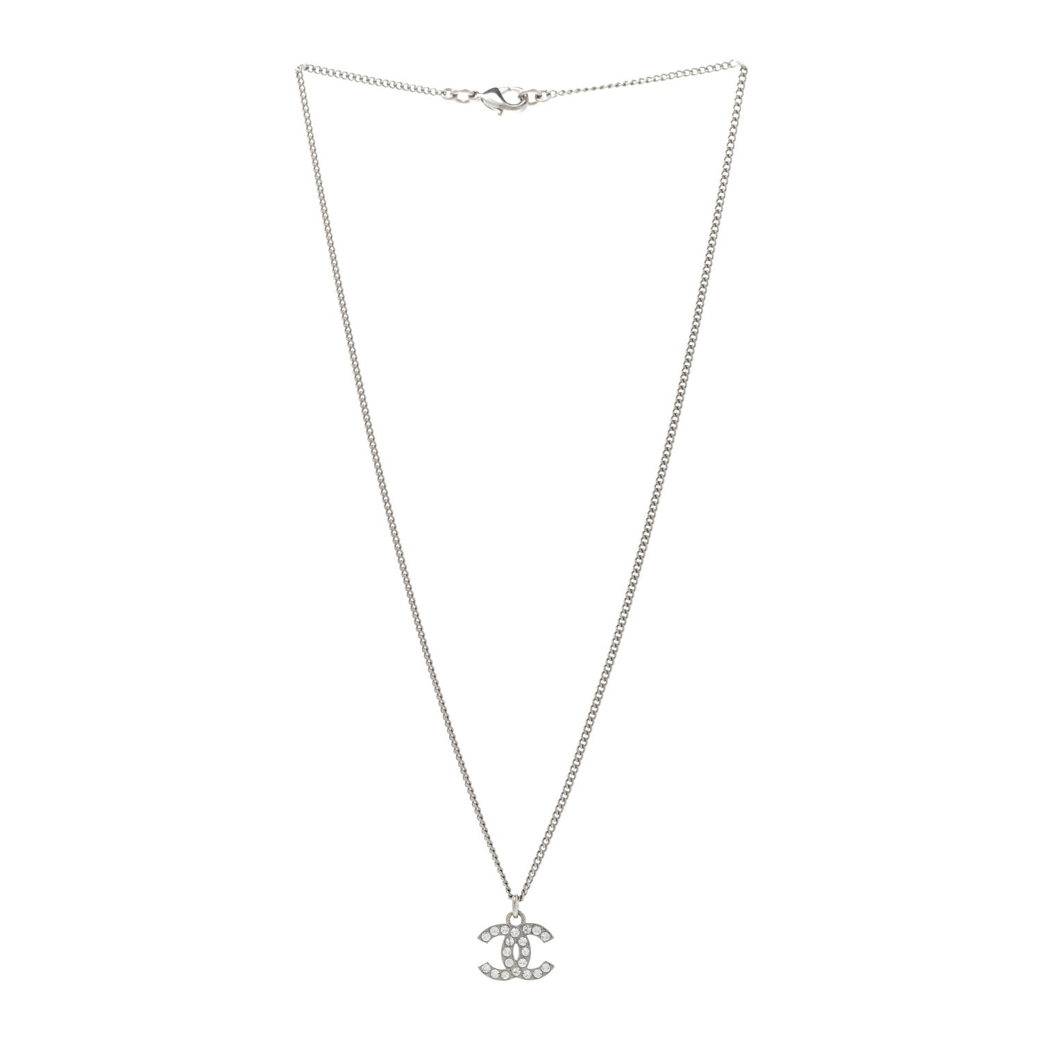 Chanel Crystal Timeless CC Necklace Silver 3 of 6