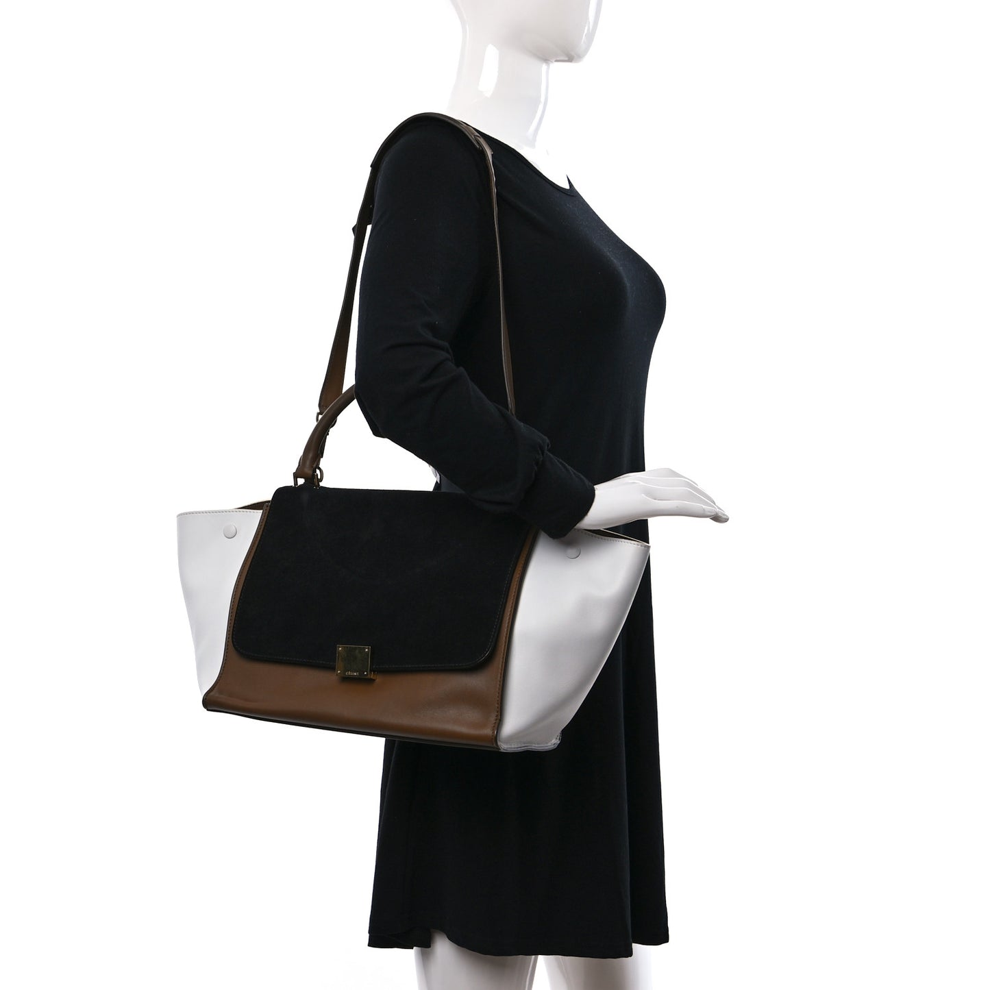 Smooth Calfskin Suede Medium Tri-Color Trapeze Black