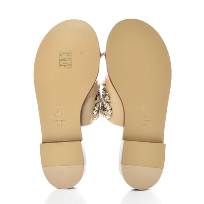 Chanel Lambskin Pearl Chain Flat Sandals 36 Beige 5 of 7
