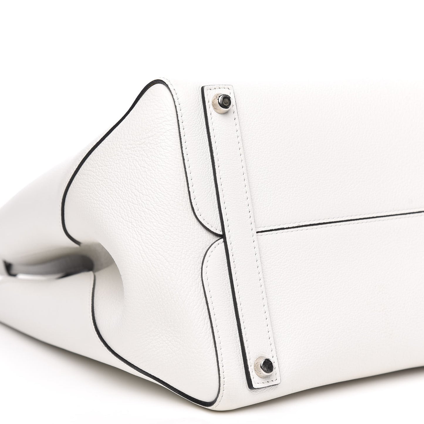 Supple Grained Calfskin Large Open Bar Tote White
