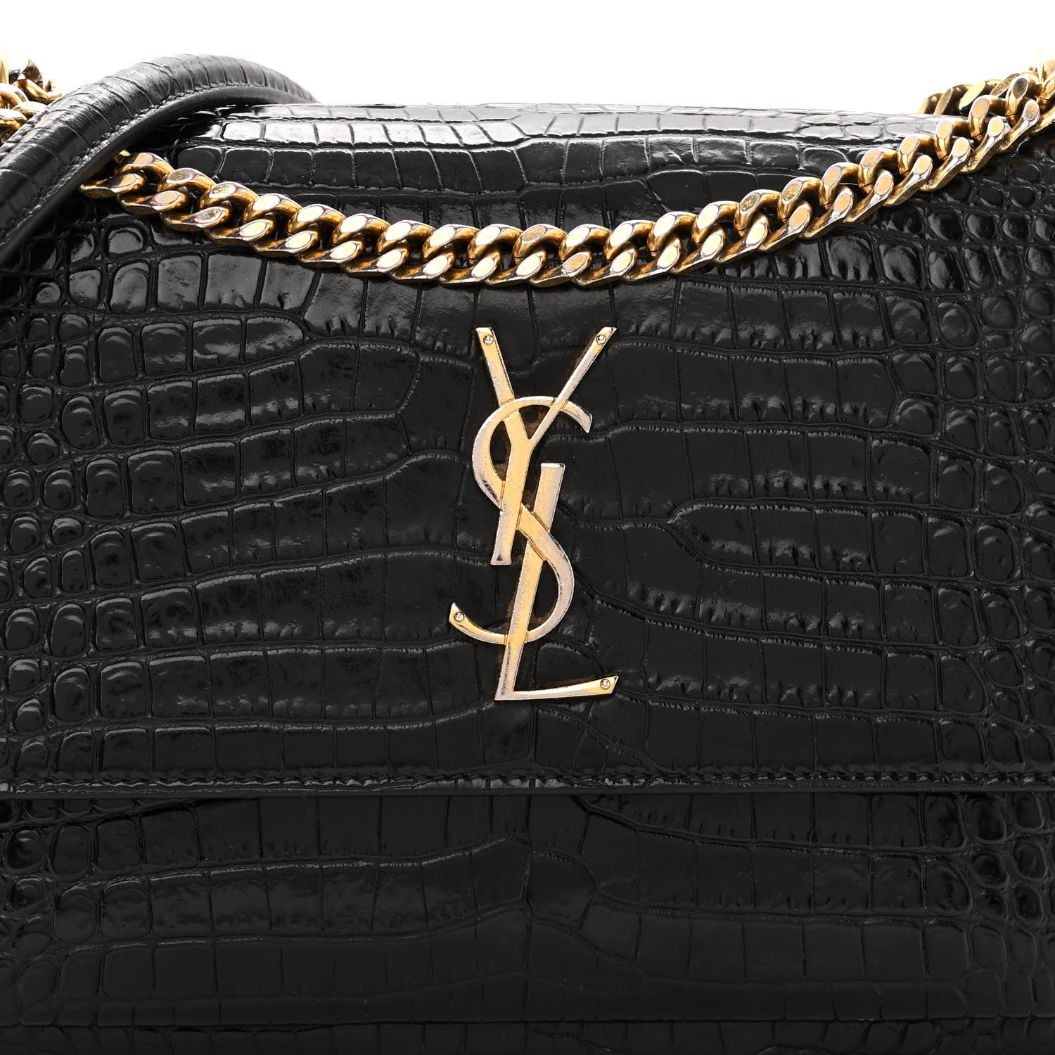 Saint Laurent Calfskin Crocodile Embossed Medium Monogram Sunset Black 8 of 10