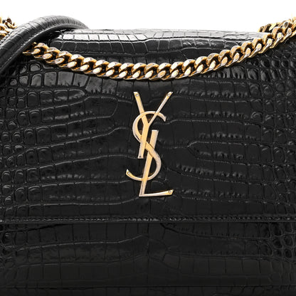 Saint Laurent Calfskin Crocodile Embossed Medium Monogram Sunset Black 8 of 10