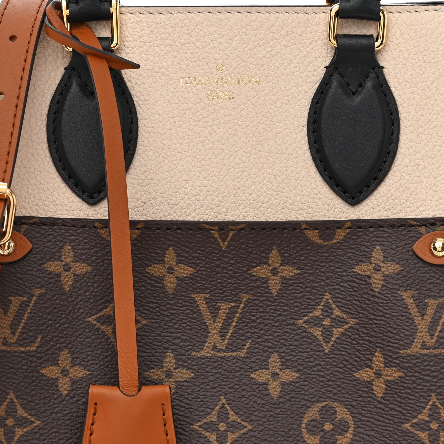 Calfskin Monogram Fold Tote PM Cream Khaki Black