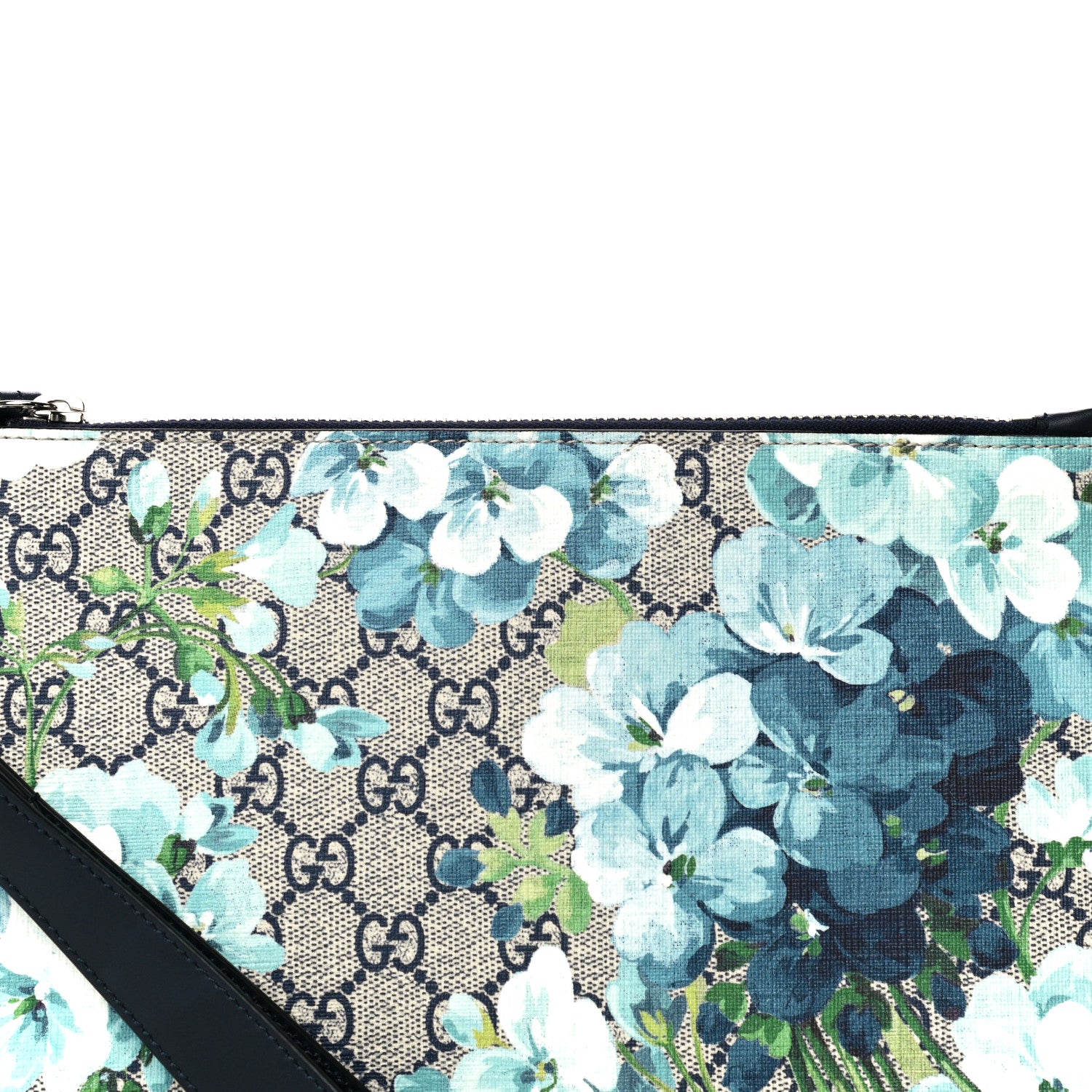 Gucci GG Supreme Monogram Blooms Small Zip Wristlet Pouch Beige Blue Black 7 of 11
