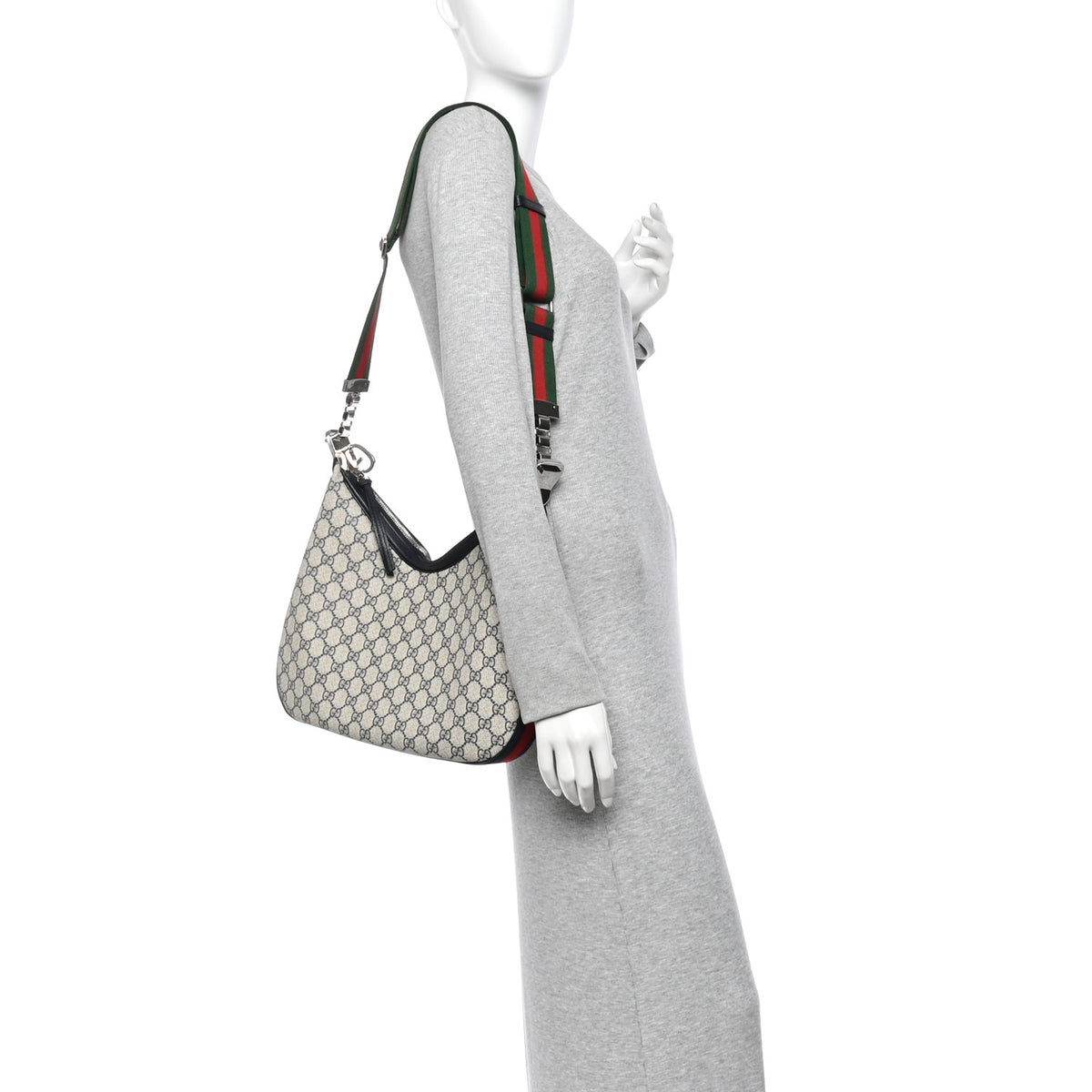 GG Supreme Monogram Textured Calfskin Web Large Attache Shoulder Bag Beige Blue