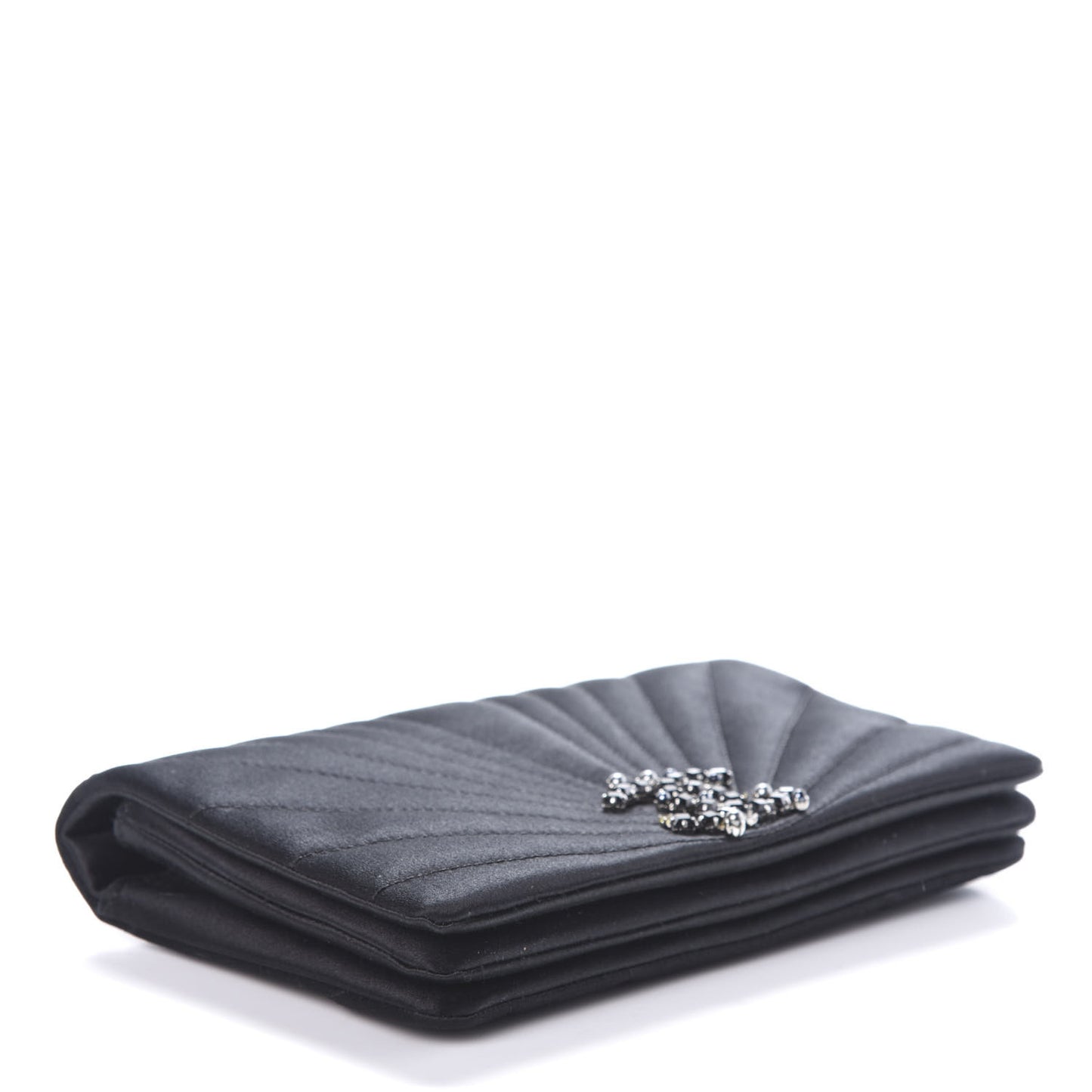 Satin Pleated Crystal CC Clutch Black