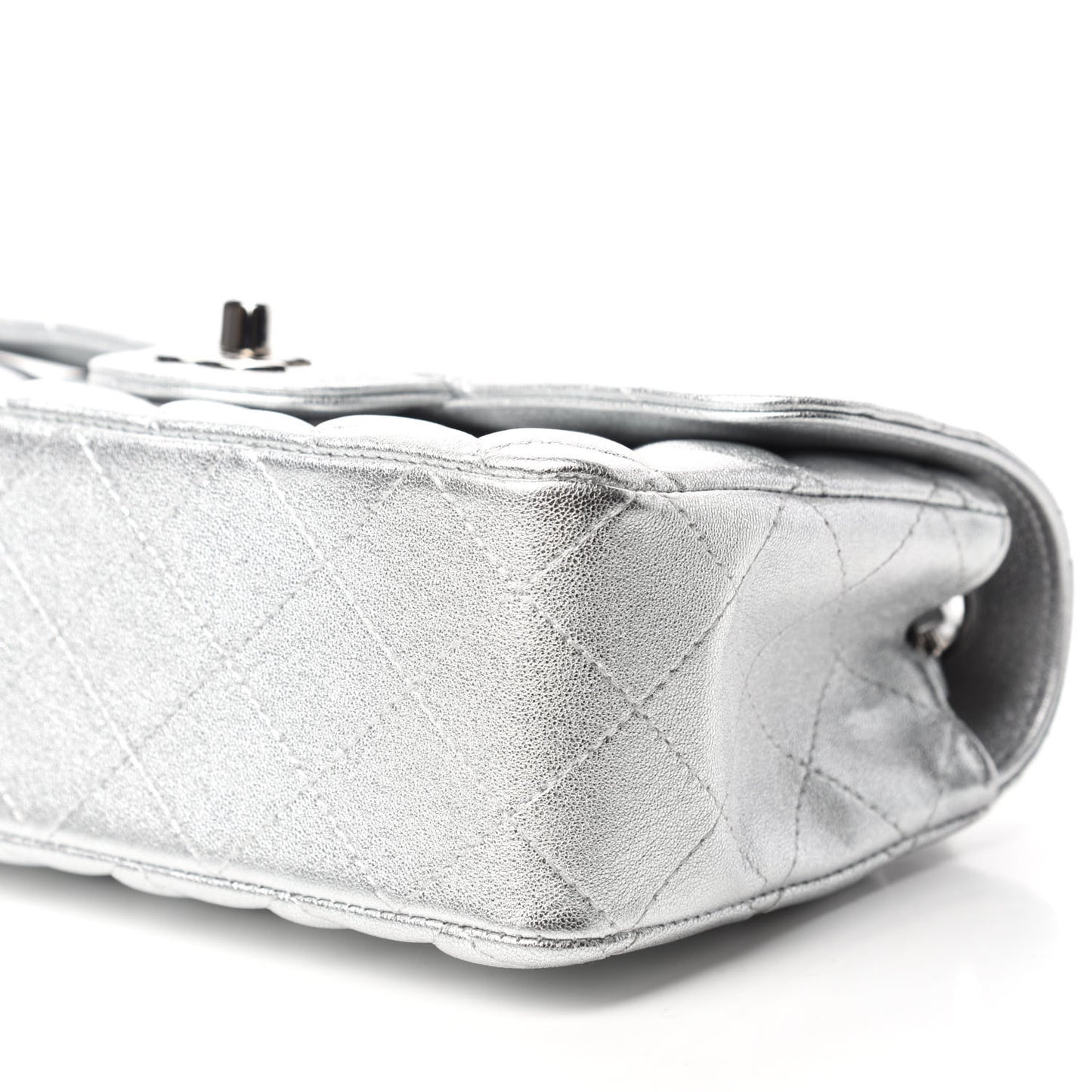 Metallic Lambskin Quilted Mini Rectangular Flap Silver