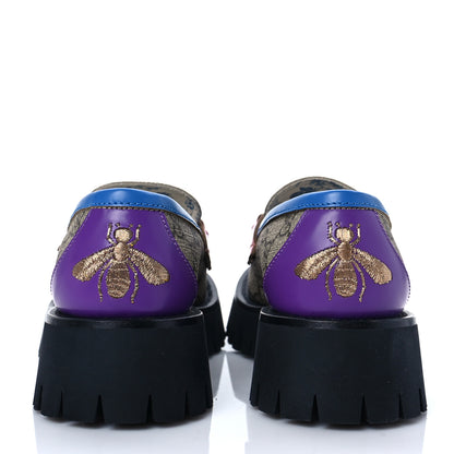 Gucci GG Supreme Monogram Cordovan Lux Womens Harald Horsebit 25mm Platform Loafers 36 Beige Sugar Pink Crop Shine Purple Marine 5 of 7