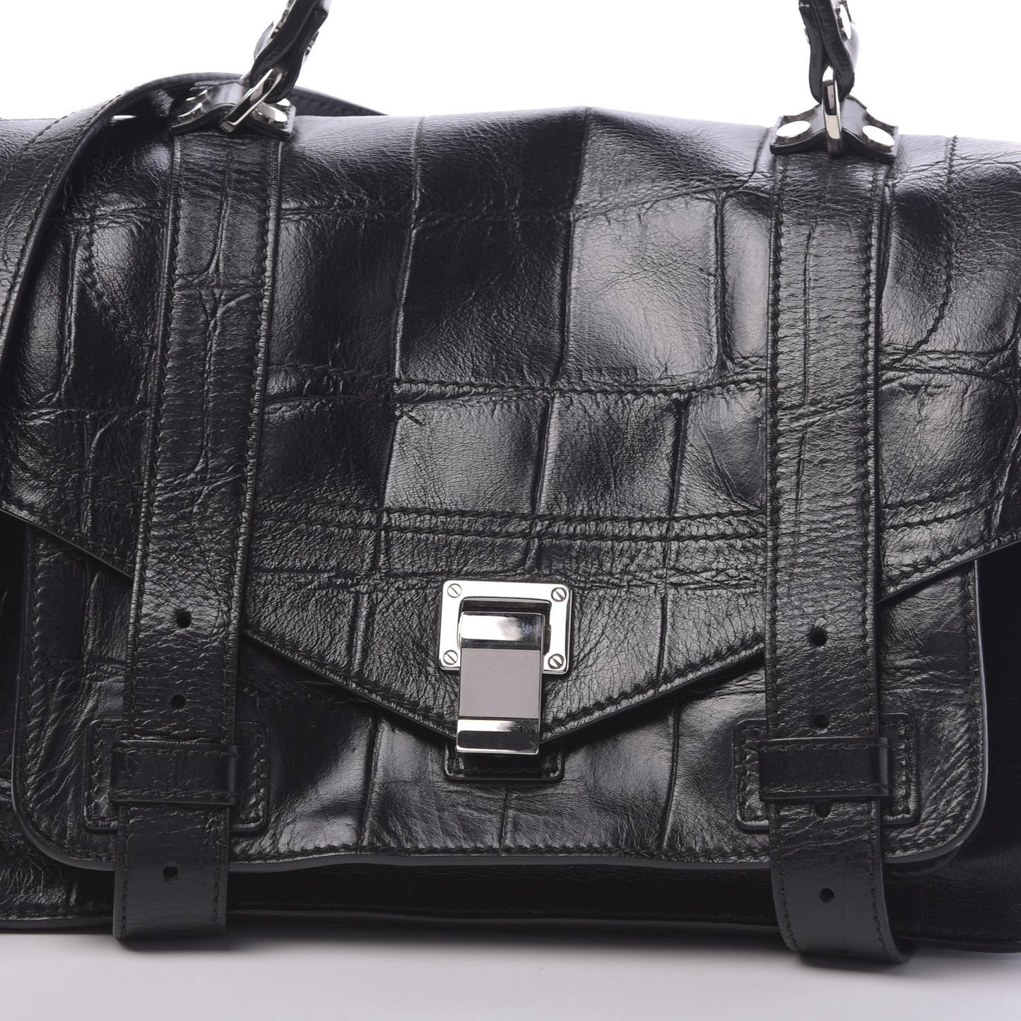 Calfskin Crocodile Embossed Medium PS1 Satchel Black
