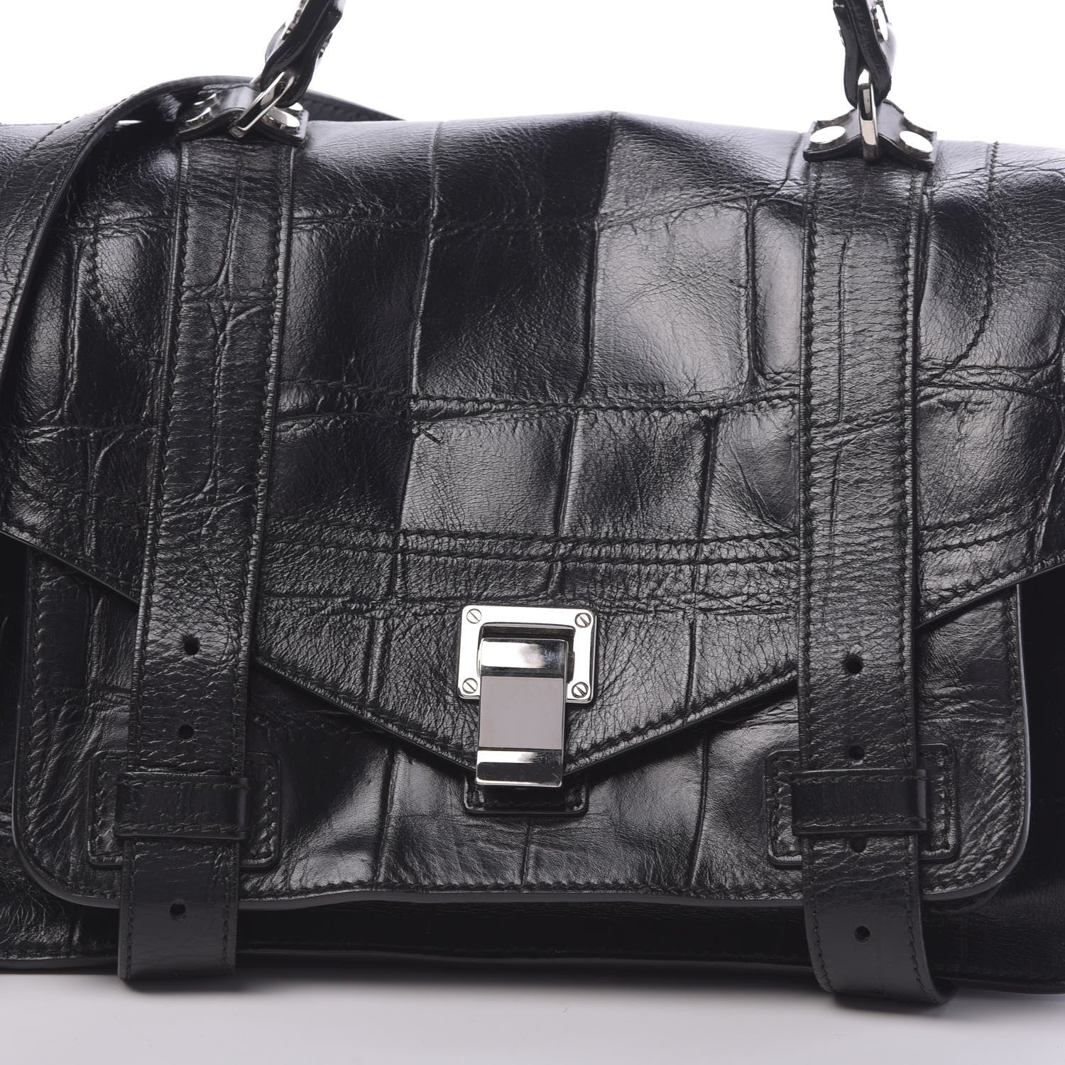 Proenza Schouler Calfskin Crocodile Embossed Medium PS1 Satchel Black 10 of 12