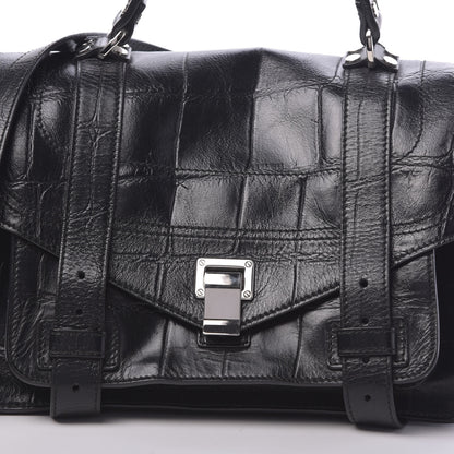 Proenza Schouler Calfskin Crocodile Embossed Medium PS1 Satchel Black 10 of 12
