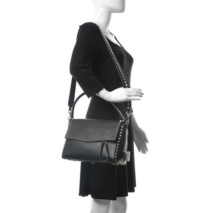 Valentino Garavani Pebbled Calfskin Rockstud Top Handle Shoulder Bag Black 2 of 9