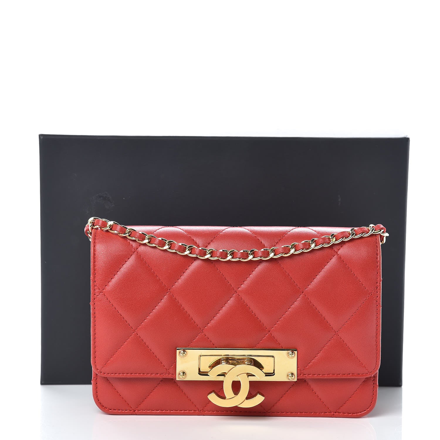 Chanel Lambskin Quilted Golden Class Wallet on Chain WOC Red 12 of 12