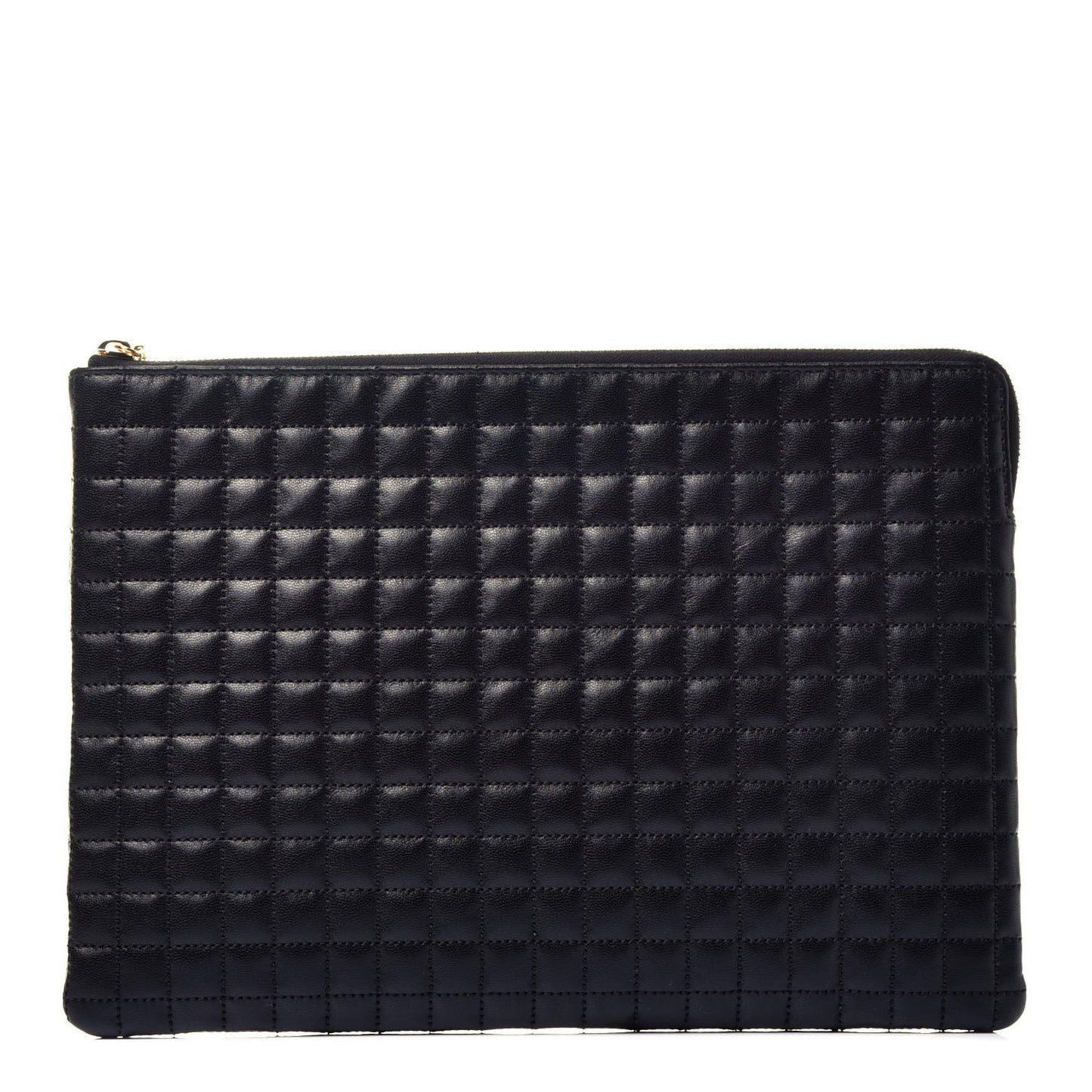 Calfskin Quilted C Charm Pouch Black